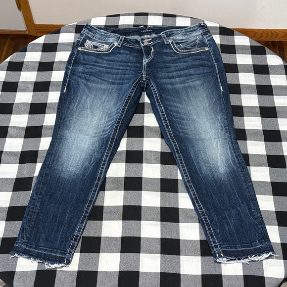 Vigoss Dublin Skinny Jeans Size 16 x 28 Raw Frayed Hem Embellished Distressed - Picture 2 of 14